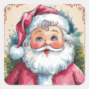Sticker Carré Aquarelle vintage Santa Clause Noël