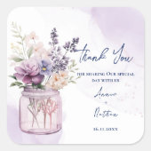 Sticker Carré Aquarelle violet Mariage Merci (Devant)