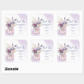 Sticker Carré Aquarelle violet Mariage Merci (Feuille)
