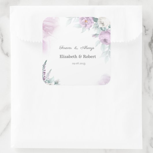 Sticker Carré Aquarelle violet Roses (Sac)