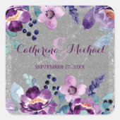 Sticker Carré Aquarelle violette Floral et Mariage Parties scint (Devant)
