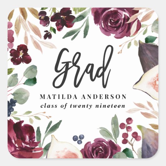 Sticker Carré Aquarelle violette graduation florale (Devant)