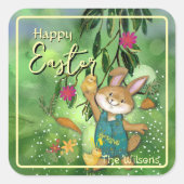 Sticker Carré Aquarelle Whimsal lapin de Pâques (Devant)