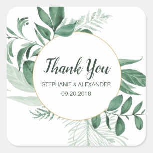 Sticker Carré Aquarelle Wild Feuilles Hunter Mariage vert