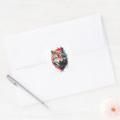 Sticker Carré Aquarelle Wolf Splatt Art Portrait Splash Encre (Enveloppe)