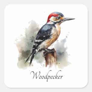 Sticker Carré Aquarelle Woodland Pic, coutume