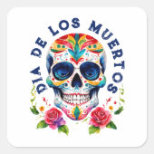 Sticker Carré Aquarelles Retro Crâne à sucre (Devant)