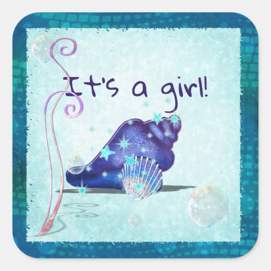 Sticker Carré Aquatica 3D Whimsey C'EST UN Baby shower DE FILLE (Devant)