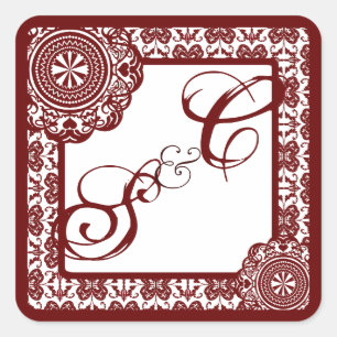 Sticker Carré Arabesque Red Lace, souvenir monogrammé