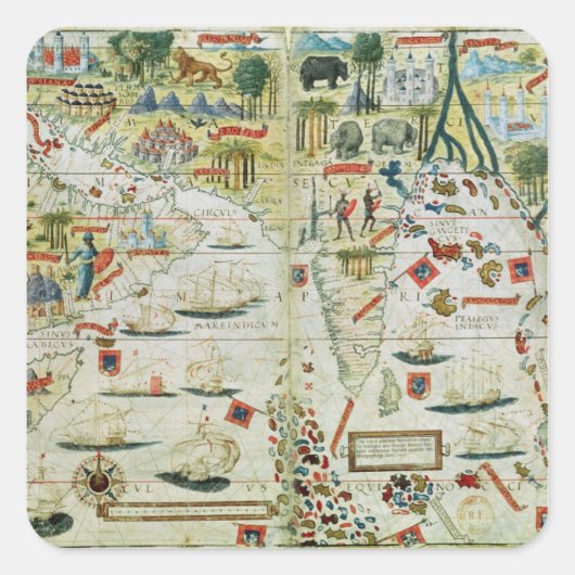 Sticker Carré Arabie et Inde, de l'Atlas Miller, c.1519 (Devant)