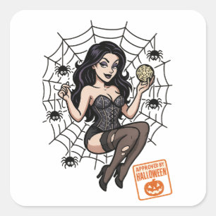Sticker Carré Araignée à épingle - Halloween approuvée