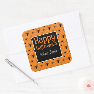 Sticker Carré Araignées Joyeux Halloween Noir Orange Personnalis