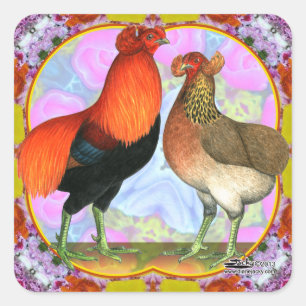 Sticker Carré Araucana Poulets Art Nouveau