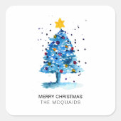 Sticker Carré Arbre à eau bleu de Noël moderne (Devant)