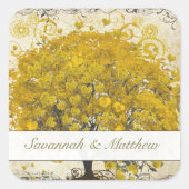 Sticker Carré Arbre à feuilles à cœur jaune Sceau de mariage (Devant)