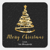 Sticker Carré Arbre à ruban noir or Joyeux Noël (Devant)