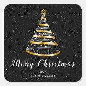 Sticker Carré Arbre à ruban noir or Joyeux Noël (Devant)
