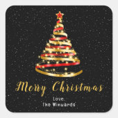 Sticker Carré Arbre à ruban rouge et or Joyeux Noël (Devant)