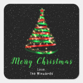 Sticker Carré Arbre à ruban rouge et vert Joyeux Noël (Devant)