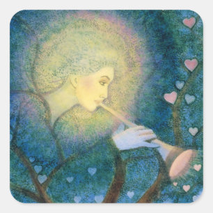 Sticker Carré Arbre Angel Coeurs de musique amour Appel pour Noë