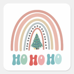 Sticker Carré Arbre arc-en-ciel de Noël avec hohoho
