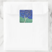 Sticker Carré Arbre blanc fin avec ciel Tourbillonnant (Sac)