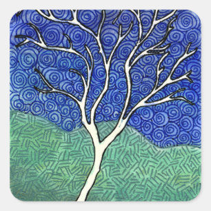 Sticker Carré Arbre blanc fin avec ciel Tourbillonnant