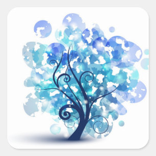 Sticker Carré Arbre bleu