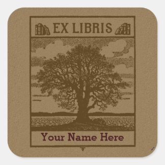 Sticker Carré Arbre classique avec livres Ex Libris Plaque