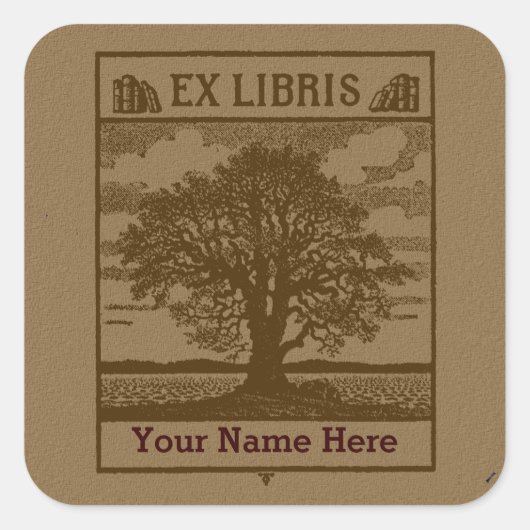 Sticker Carré Arbre classique avec livres Ex Libris Plaque (Devant)