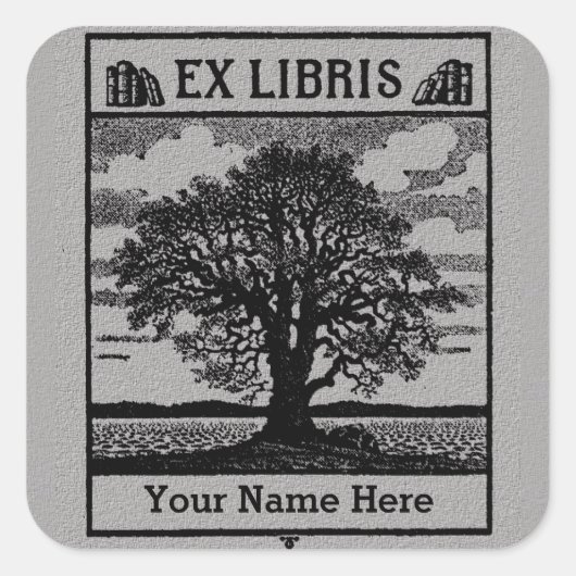 Sticker Carré Arbre classique avec livres Ex Libris Plaque - Gri (Devant)