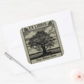 Sticker Carré Arbre classique avec livres Ex Libris Plaque - Ver (Enveloppe)