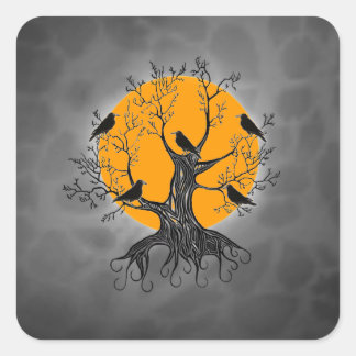 Sticker Carré Arbre corbeau avec lune