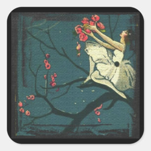 Sticker Carré Arbre de ballerine Art déco illustration chiostri