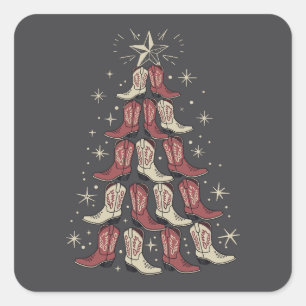 Sticker Carré Arbre de bottes de cowboy de Noël occidentales Bot