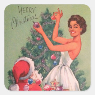 Sticker Carré Arbre de décoration de Noël vintage des années 195