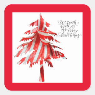 Sticker Carré Arbre de Noël à rayures rouges et blanches