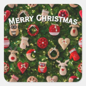 Sticker Carré Arbre de Noël avec des jouets en feutre (Devant)