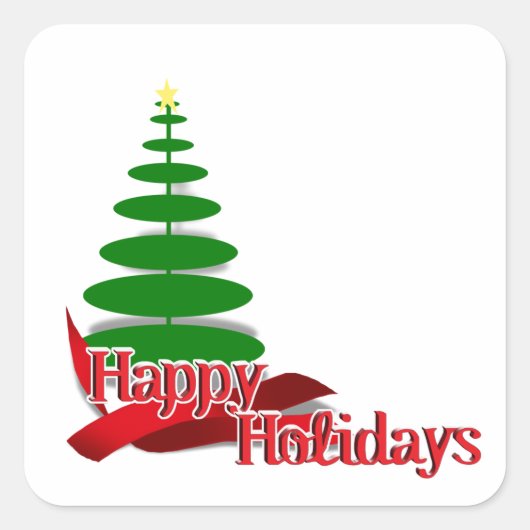 Sticker Carré Arbre de Noël avec ruban rouge (Devant)