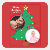 Sticker Carré Arbre de Noël avec vos photos (Devant)