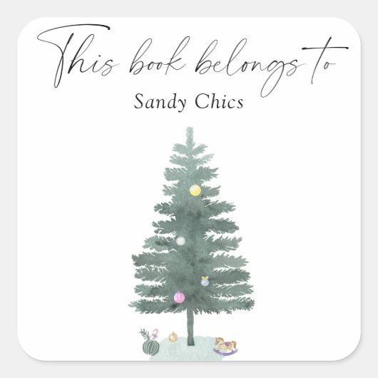 Sticker Carré Arbre de Noël - ce livre appartient à (Devant)