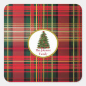 Sticker Carré Arbre de Noël classique plaqué rouge et vert (Devant)