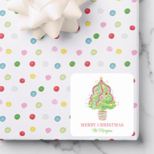 Sticker Carré Arbre de Noël Confetti en aquarelle