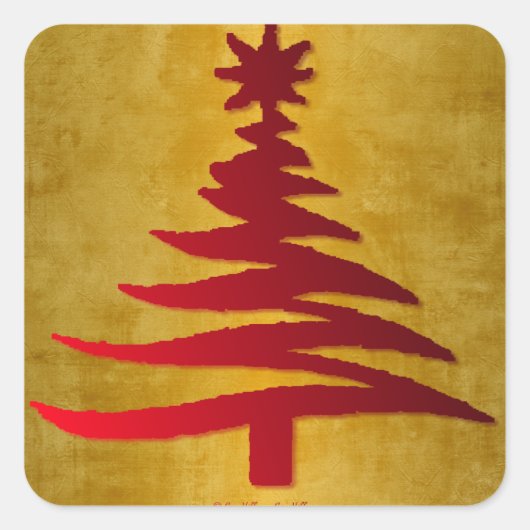 Sticker Carré Arbre de Noël crayon rouge sur or (Devant)