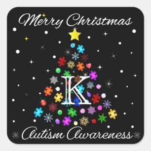 Sticker Carré Arbre de Noël de l'autisme