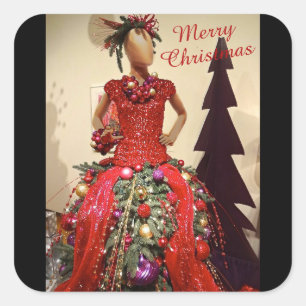 Sticker Carré Arbre de Noël de mannequin de forme de robe