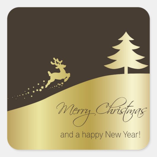 Sticker Carré Arbre de Noël doré avec rennes (Devant)