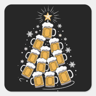 Sticker Carré Arbre de Noël drôle de bière Fêtes de fin d'année