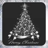 Sticker Carré Arbre de Noël en argent
