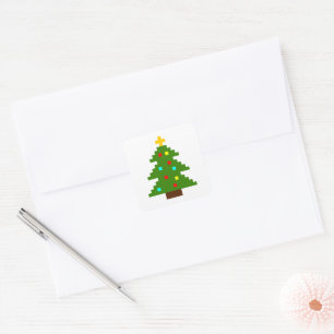 Sticker Carré Arbre de Noël en Pixel Art